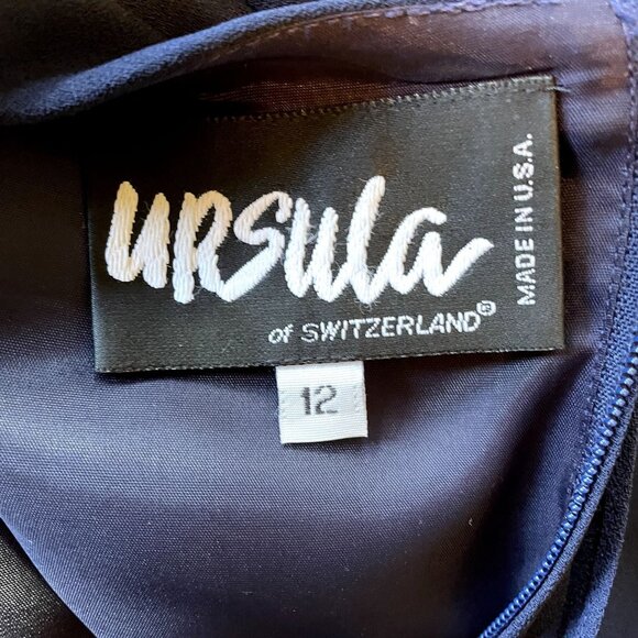 90s Vintage Ursula of Switzerland Midnight Blue Sheath Dress with Rhinestones 12 - Picture 8 of 10